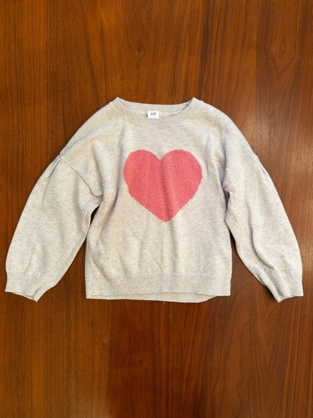 Gap Cozy Cream Sweater with Pink Heart size 5